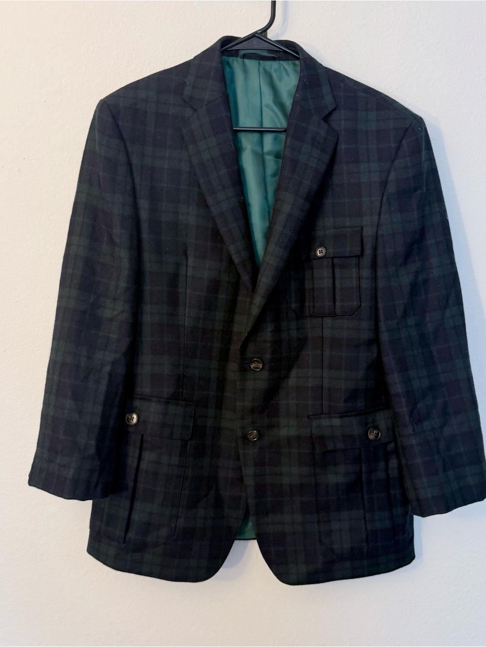 Izod Men's Green and Black Plaid Sport Coat